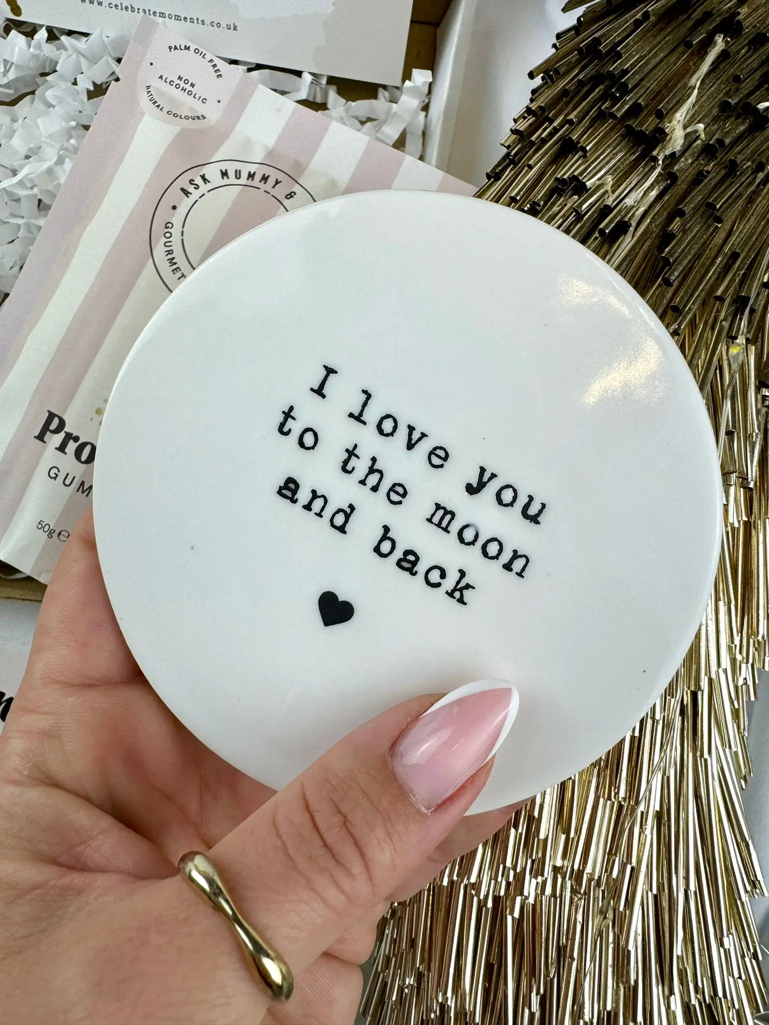 Ceramic 'I love you to the moon and back' coaster, 10cm - Image 1