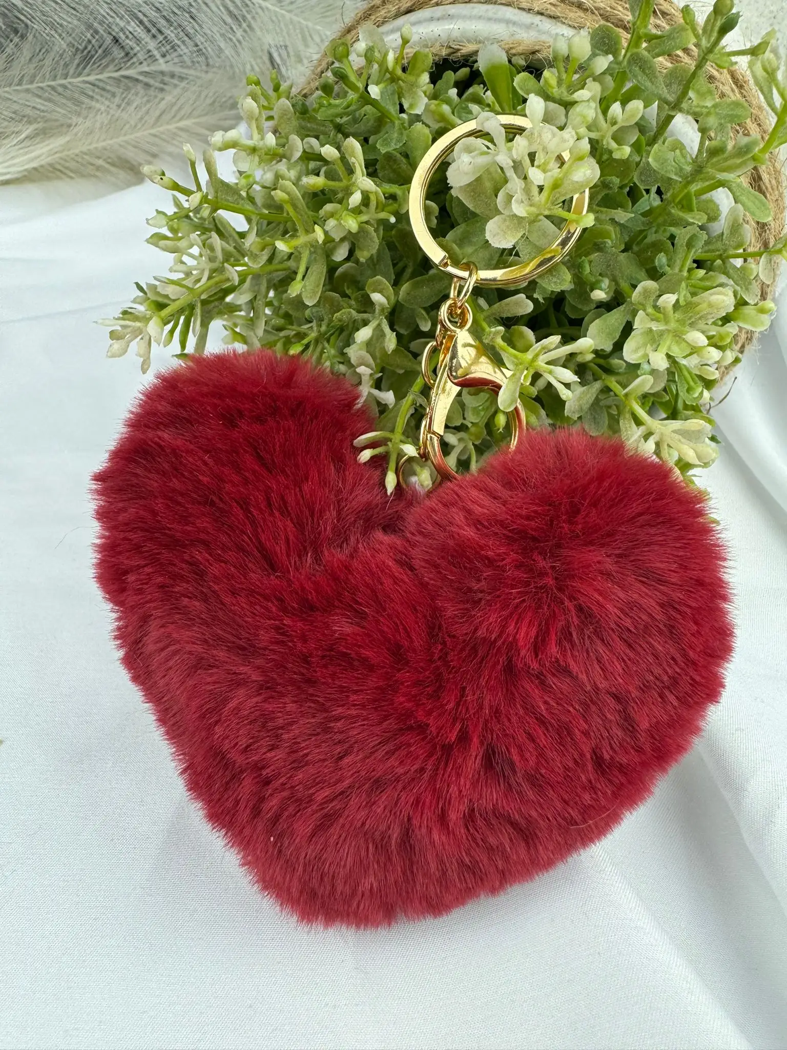 Red Fluffy Love Heart Keyring - Image 1