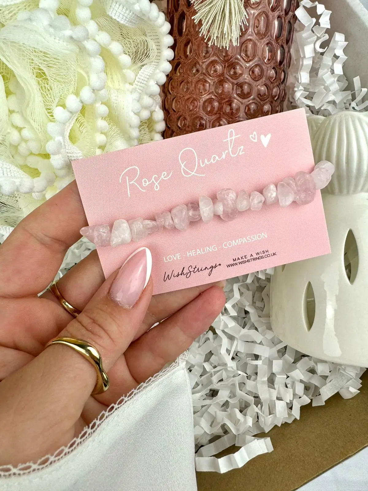 Rose Quartz-Gemstone Chip Bracelet - Image 1
