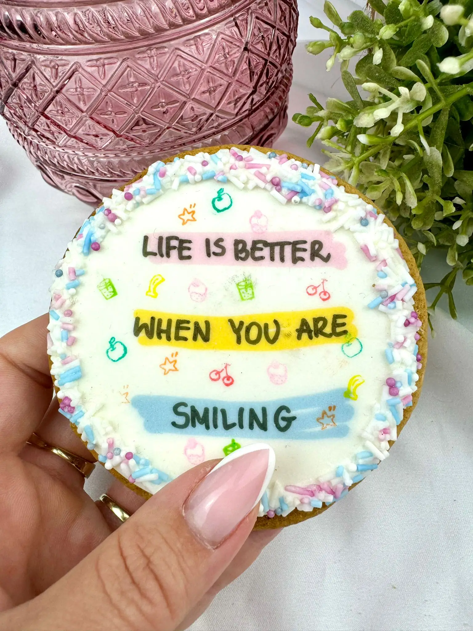 "Life is better, when you are smiling" Homemade and Hand-decorated Cookie - Image 1