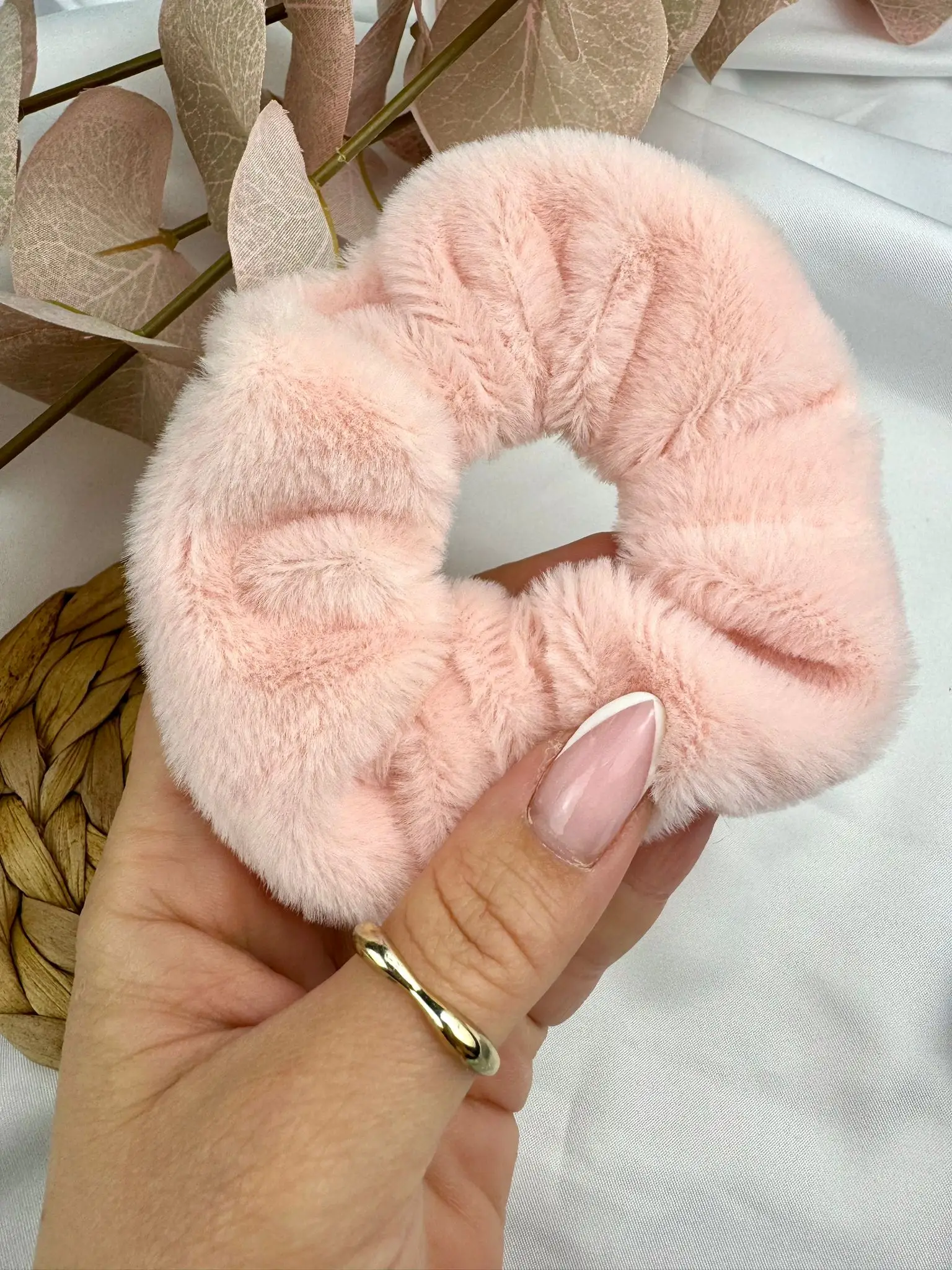 Pink plush Hair Scrunchie - Image 1