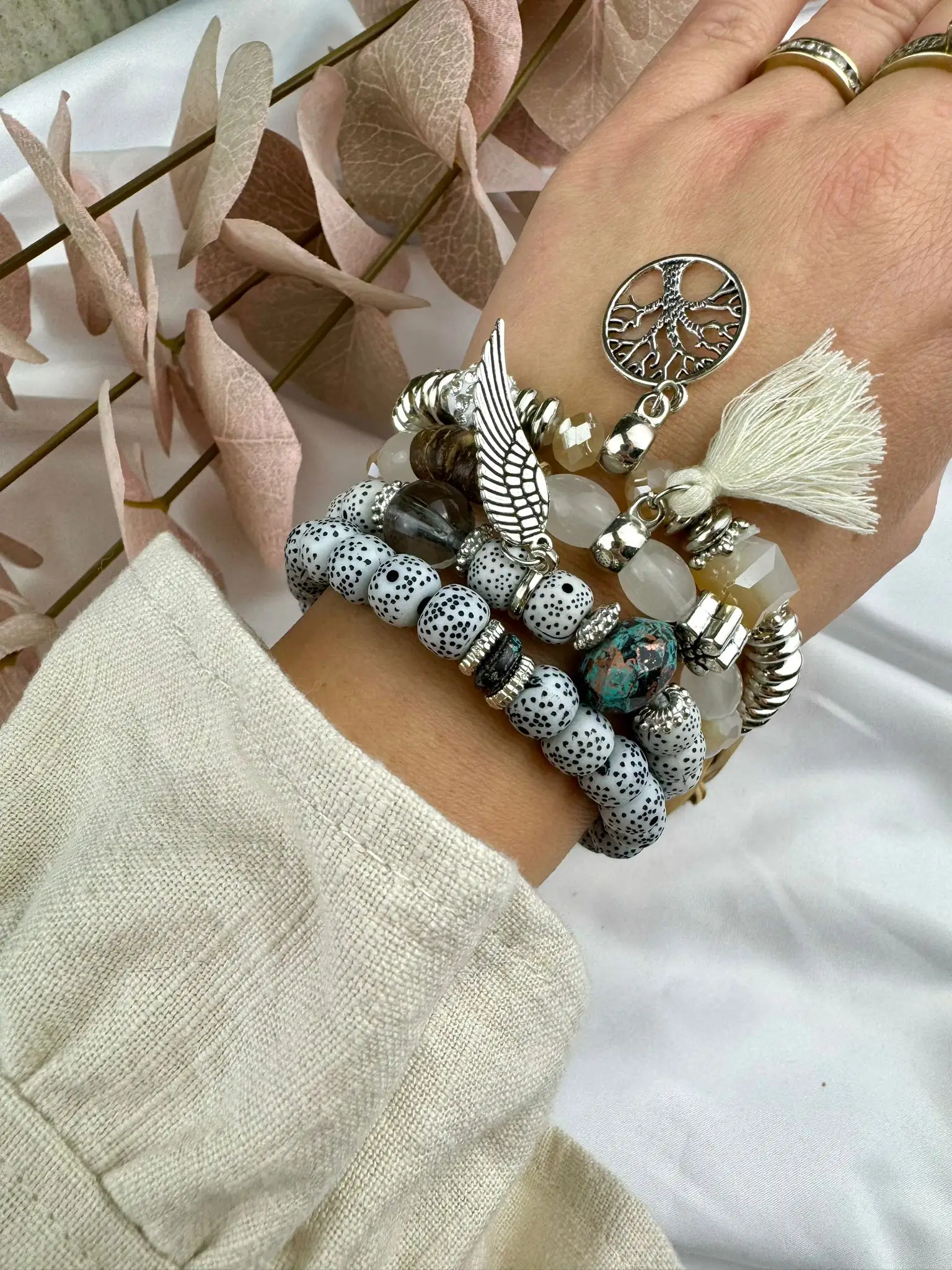 4 pcs Set Bohemian Hand String Bracelet in neutral colours - Image 1