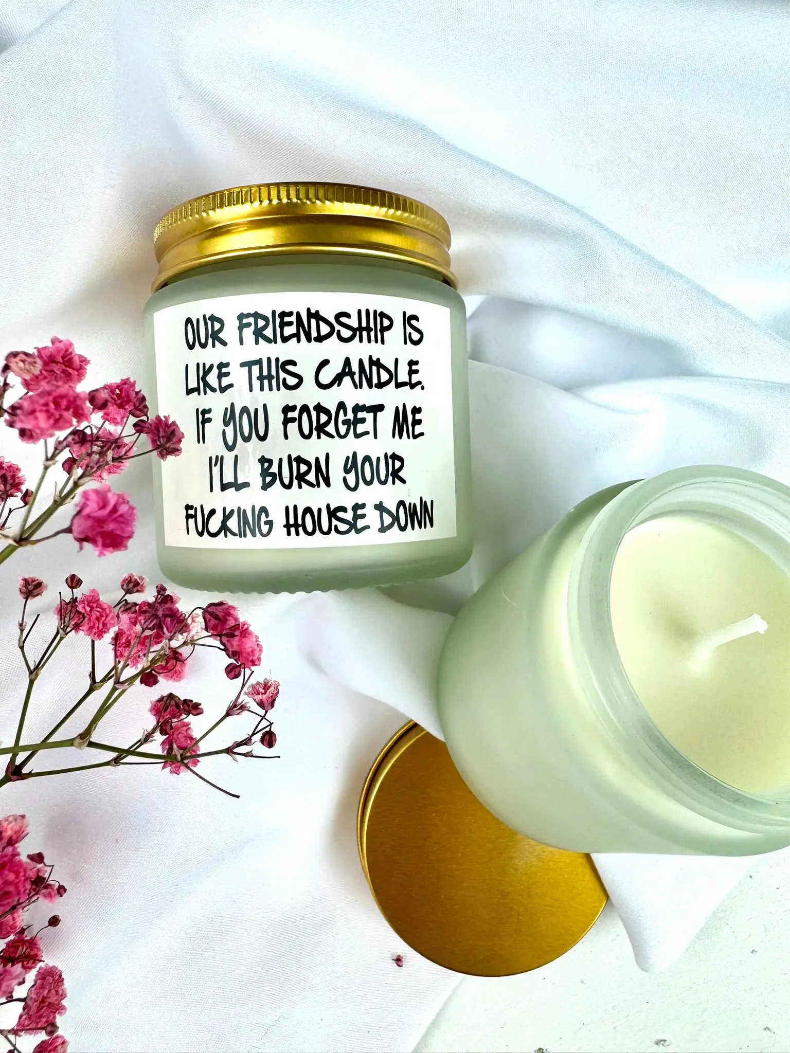 "Our Friendship is like this candle" glass jar candle, 100% soy wax, lavender scent - Image 1