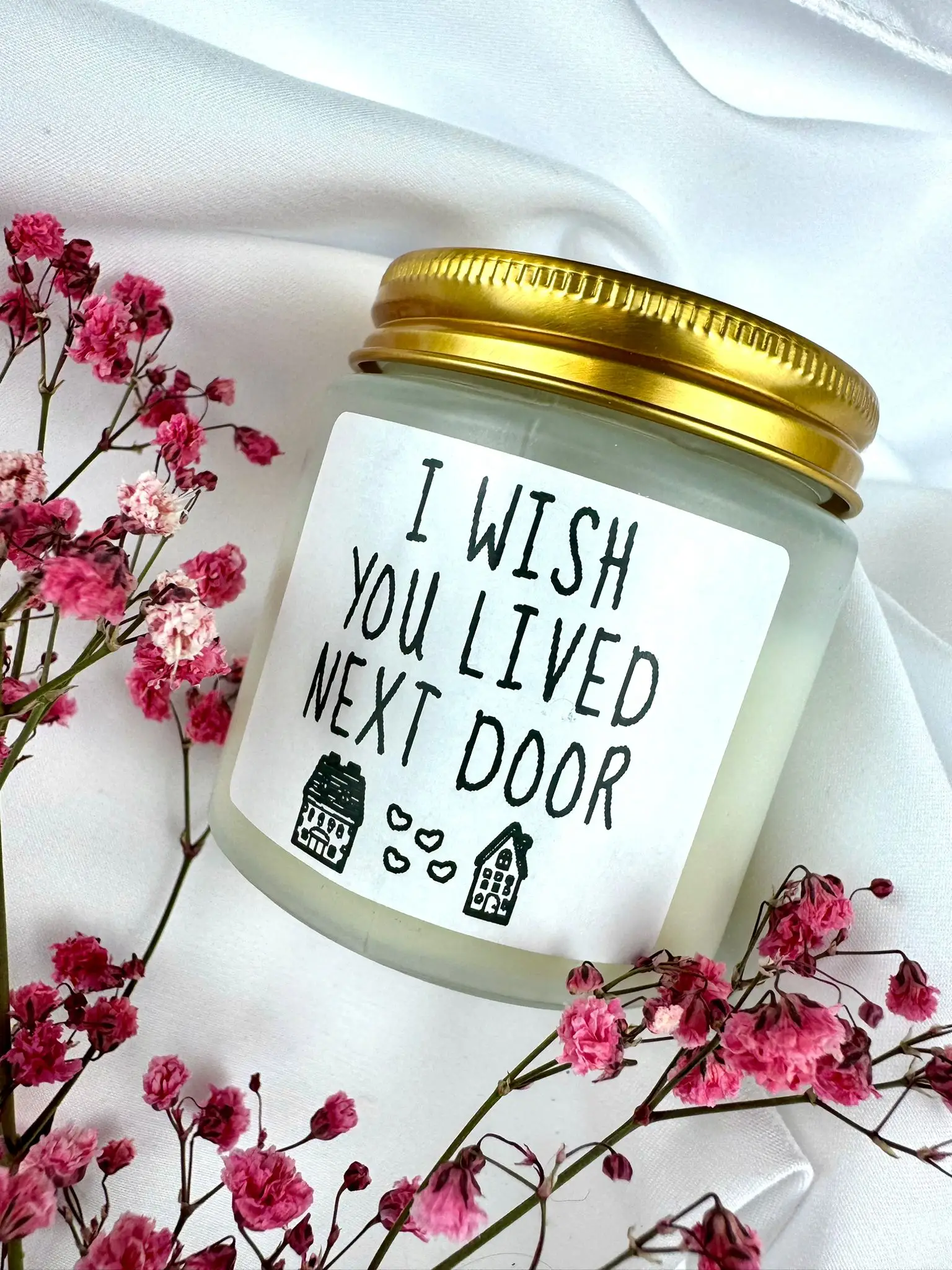 "I wish you lived next door" glass jar candle, eco-friendly, 100% soy wax, lavender essential oil - Image 1