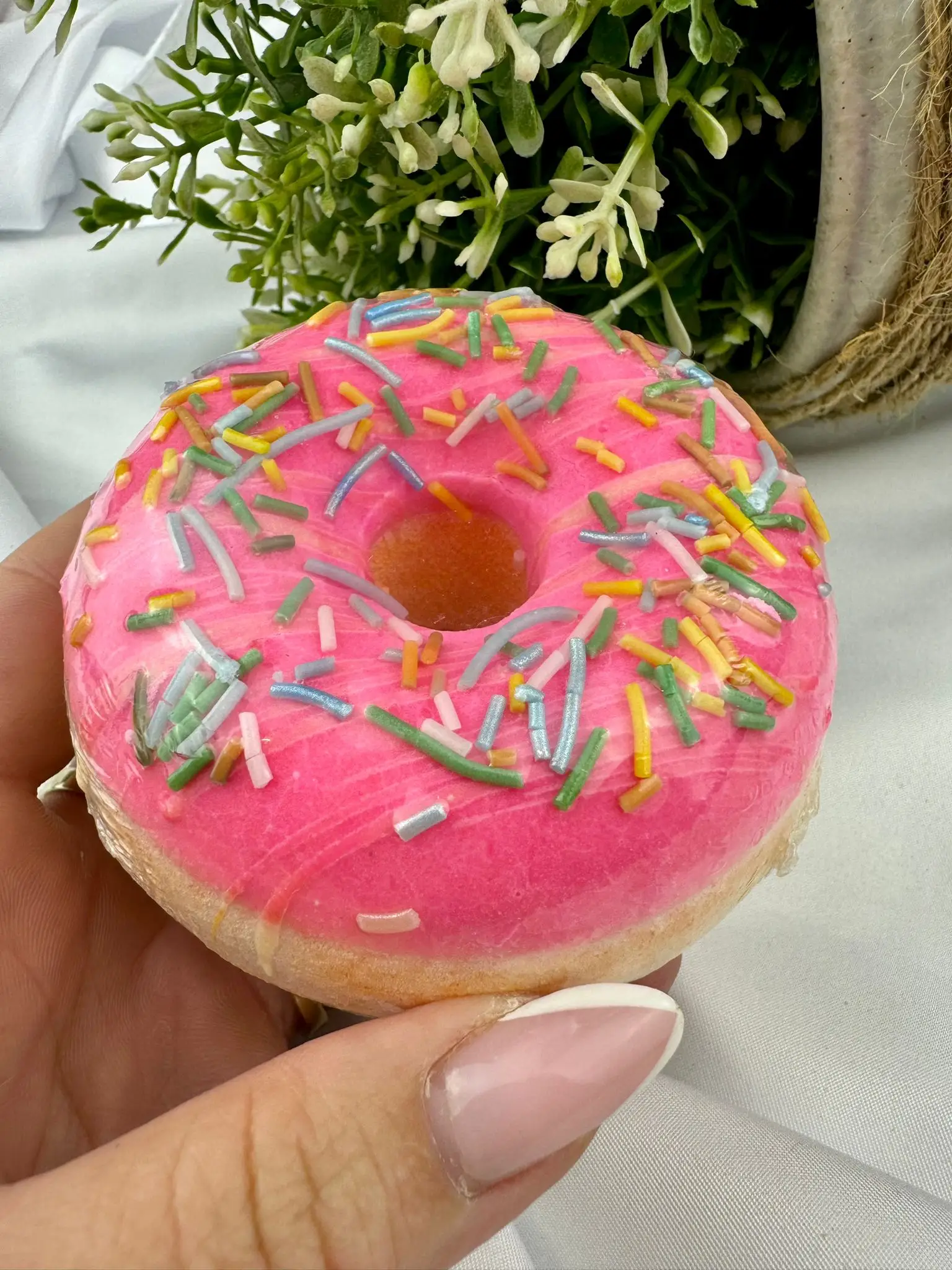 Berry Vanilla Sprinkle Donut Bath Bomb, 100% vegan with fusion of juicy strawberries, tart raspberries and succulent blackberries blended with a subtle floral aroma and hint of vanillic musk - Image 1