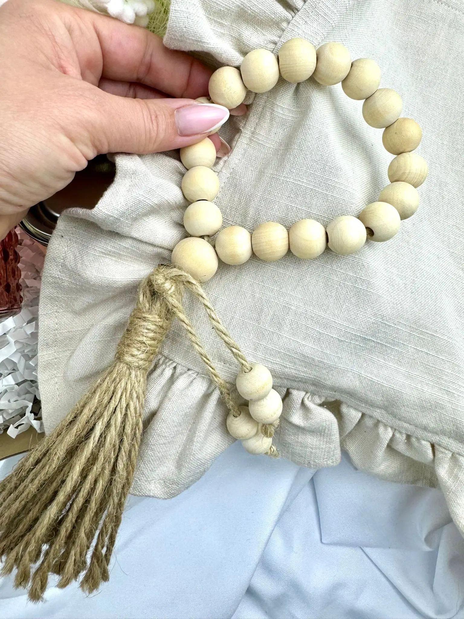 Boho Tassel Garland with wooden beads - Image 1