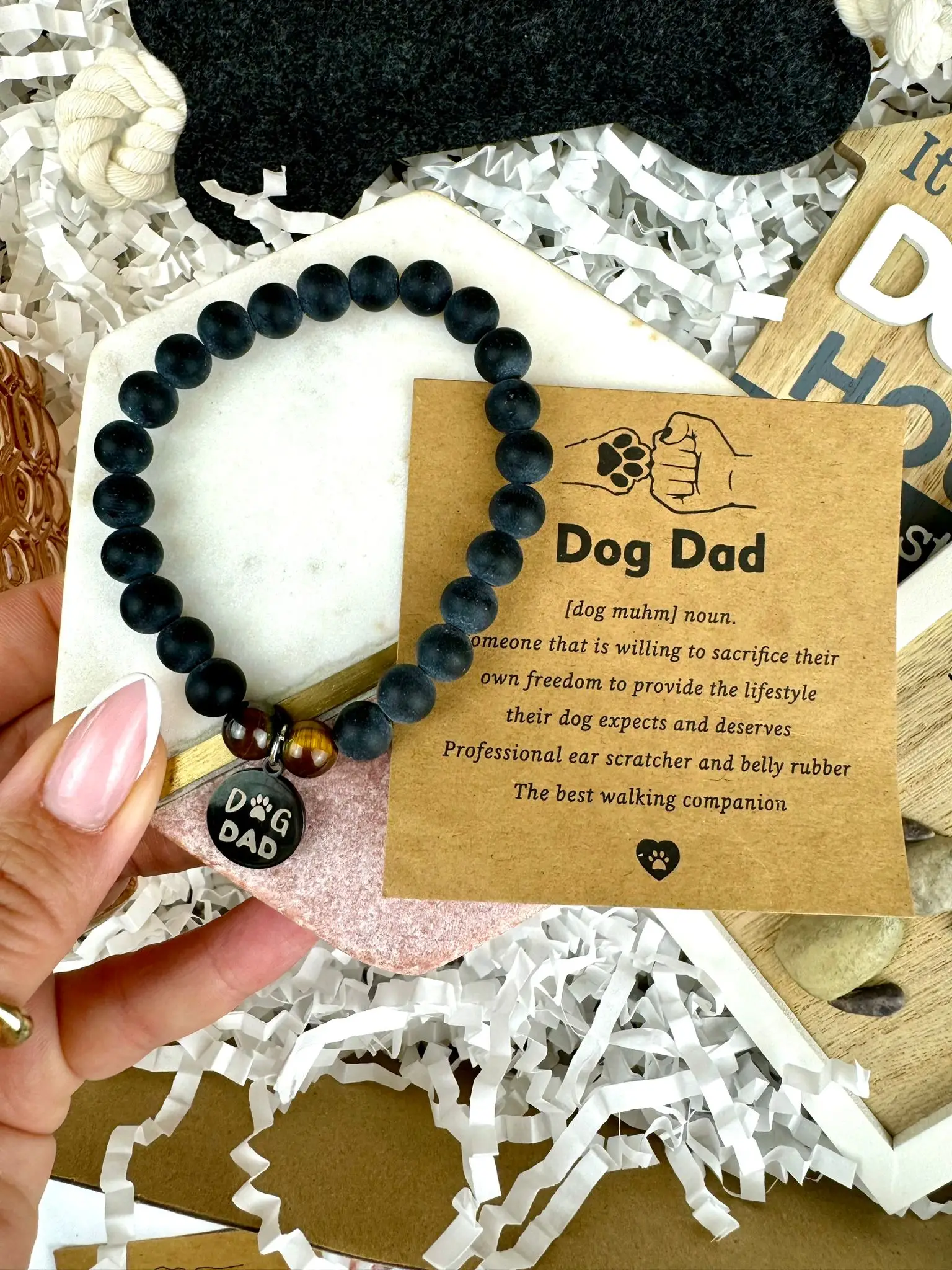 Stone Beads 'Dog Dad' Bracelet - Image 1