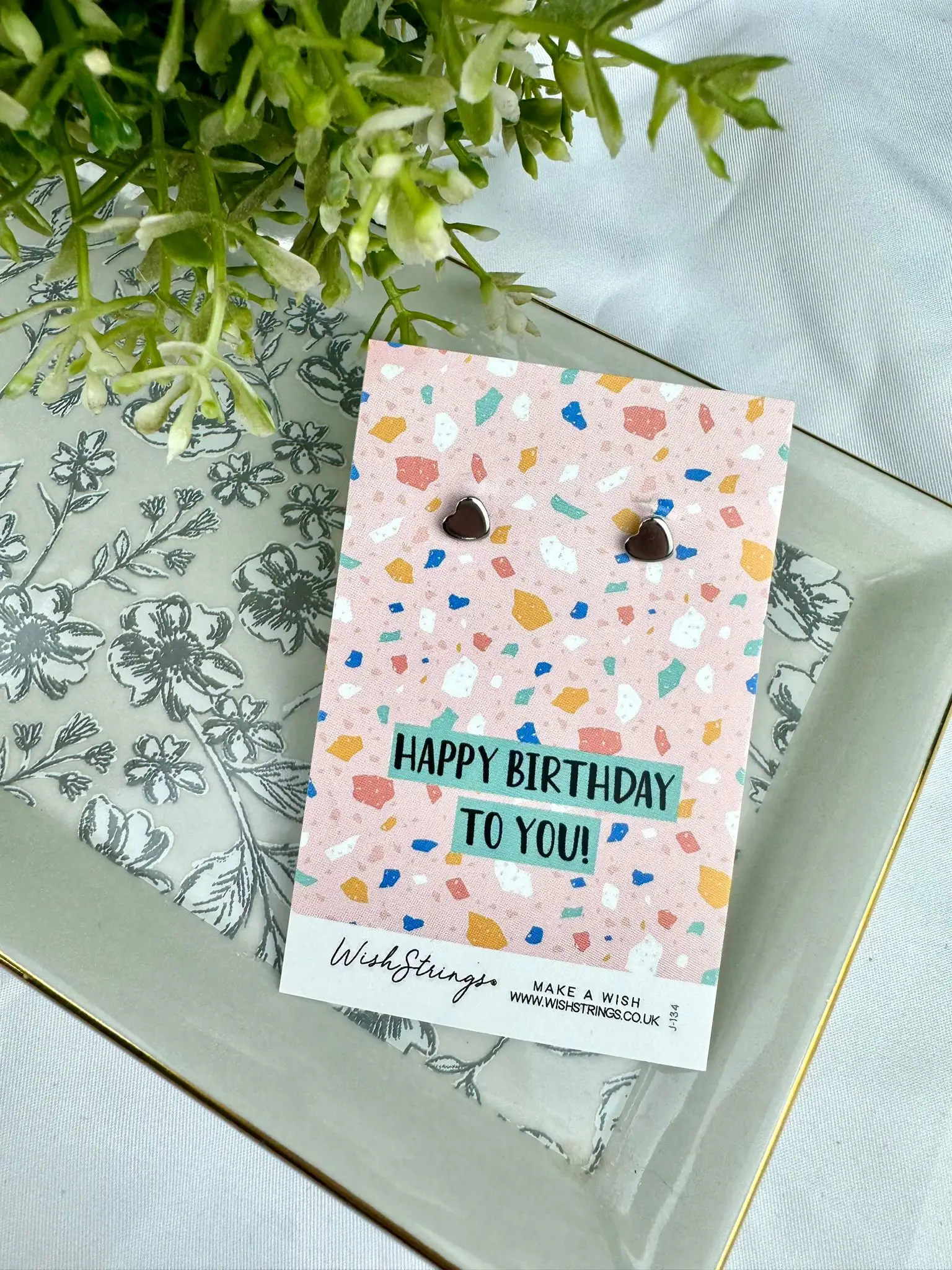 Happy Birthday- Heart Earrings on cute display card, hypoallergenic and Nickel FREE, 304 stainless base with a silver coating, for hard wearing - Image 1