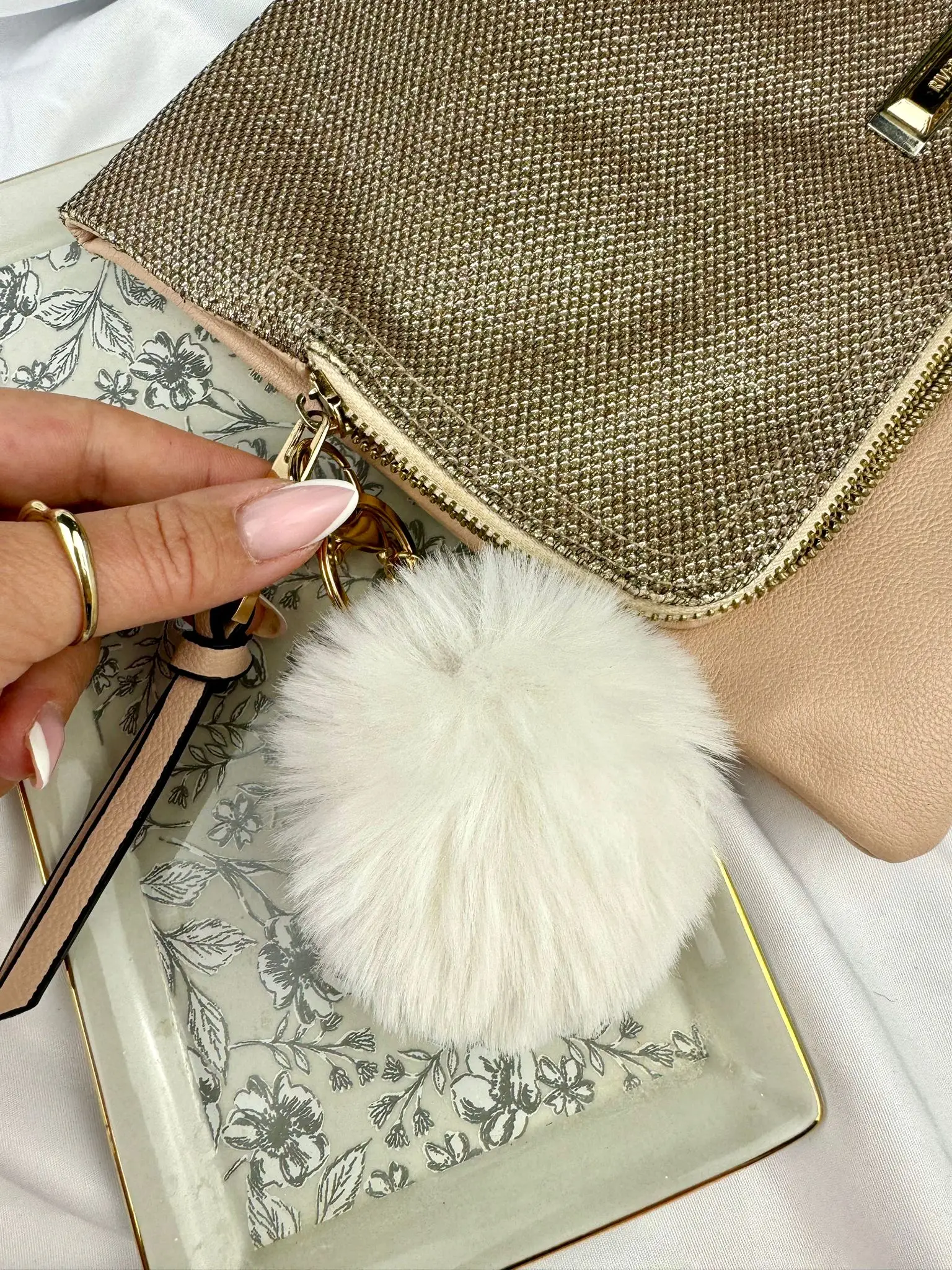 Fluffy White Pom Pom Keychain - Image 1