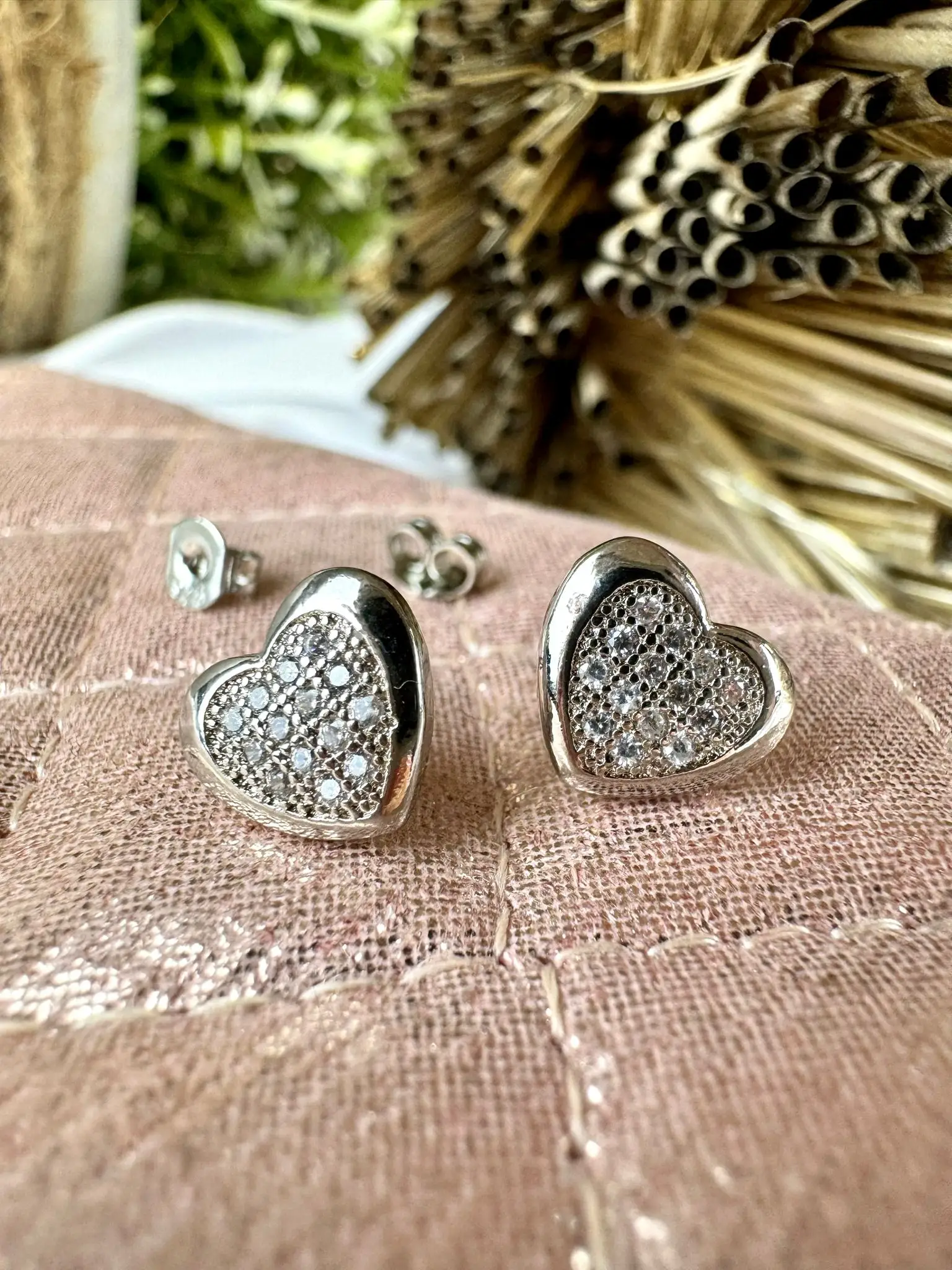 Full Studded Love Heart Earrings - Sterling silver, made of 925 sterling silver, nickel free and anti-allergic - Image 1